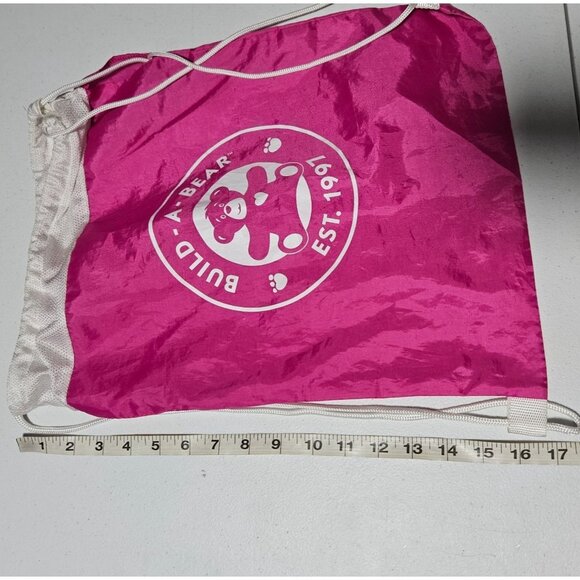 Build A Bear Backpack Drawstring Cinch Bag Pink White Logo 17x13 Nylon BAB - Picture 4 of 5